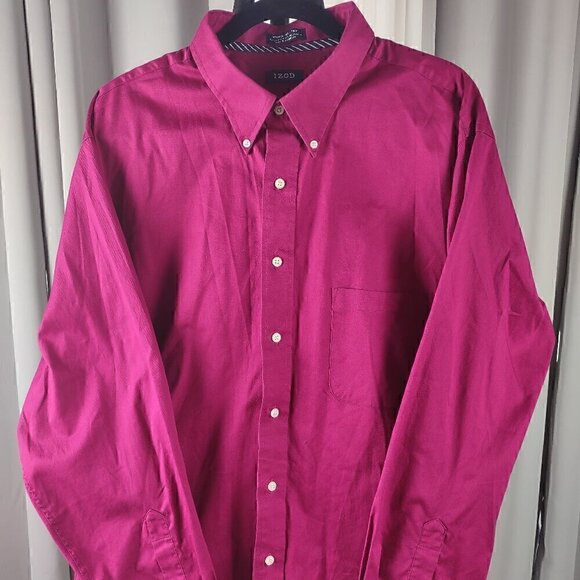 Izod Men's Magenta Cotton Blend Twill Dress Shirt Size 18.5 Tall (35/36) - Picture 2 of 13